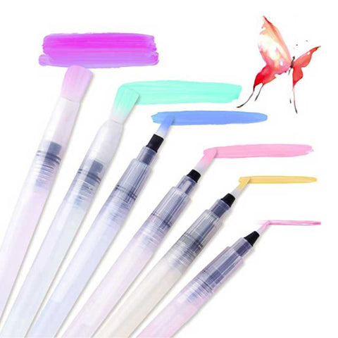 6Pcs Different Shape Large Capacity Barrel Water Soft PenWatercolor Painting Promotional Pen Calligraphy Drawing Art Supplies