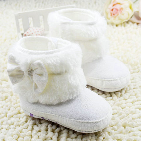 Baby Girl Bowknot Fleece Snow Boots Booties Kids Princess White Shoes for babies Winter