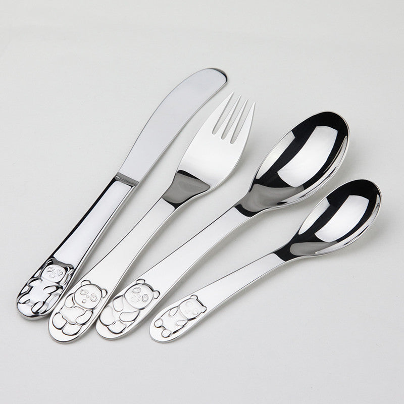 Children Tableware Cutlery Set 4Pcs Dinnerware Set Panda Quality Flatware Table Knife Fork Spoon Food Stainless Steel Dinner Set