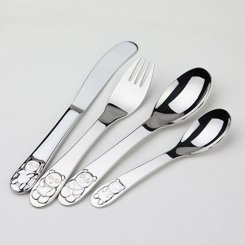 Children Tableware Cutlery Set 4Pcs Dinnerware Set Panda Quality Flatware Table Knife Fork Spoon Food Stainless Steel Dinner Set