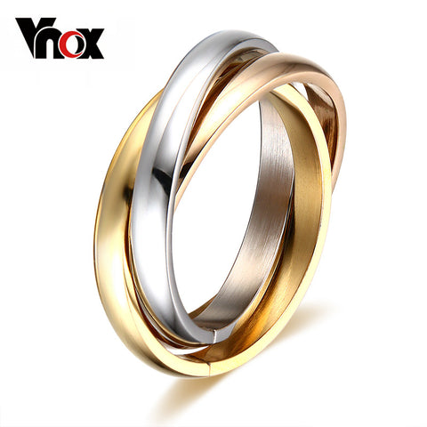 Vnox Classic 3 Rounds Ring Sets For Women Stainless Steel Wedding Engagement Female Finger Jewelry