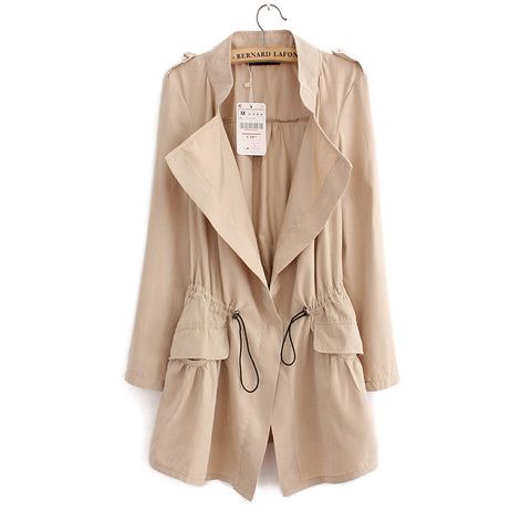 2016 Women Cardigans Casual Spring Autumn Turn-down Collar Long Trench Ladies Pleated Pocket Design Outwear Coat D2013