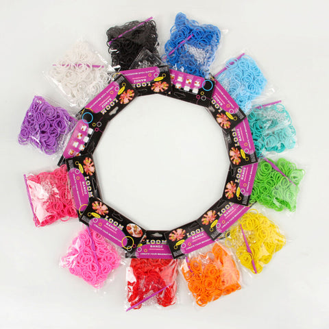 JINSE Normal color rubber band loom bands 600 pcs + 12 S clip + 1 hook 12 colors available  LBD002