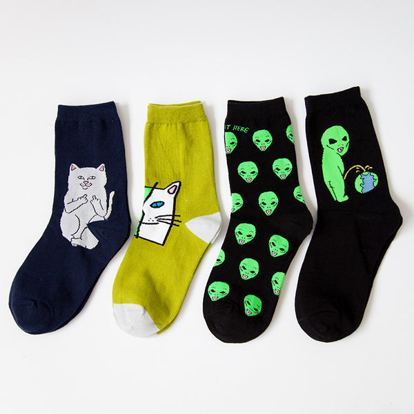 New Cat Alien Socks for Men Women Hip hop Cool Socks 36-42