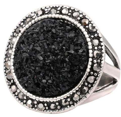 Black Broken Stone Accessories Rings For Women Bohemia Antique Silver Plated Jewelry Live To Ride Engagement Ring