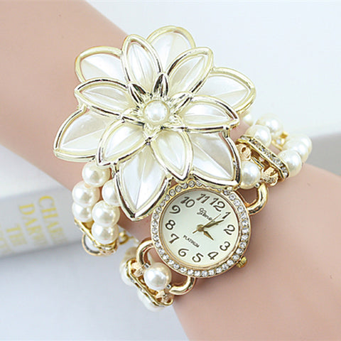 2017 Hot Sale Lady Luxury White Flower Bracelet Watches Women Fashion Pearl Quartz Wristwatches Relogio Feminino Montre Femme