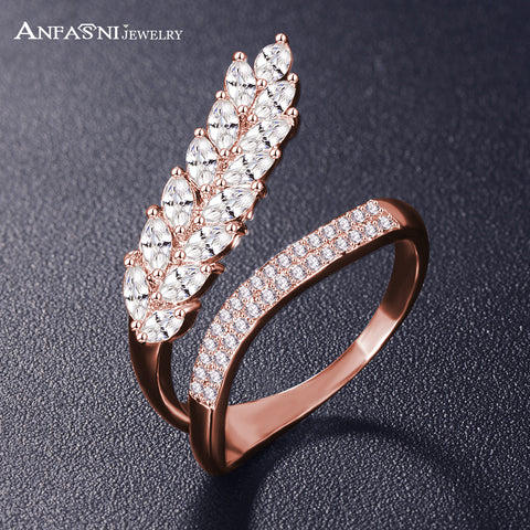ANFASNI Fashion Wedding Engagement Rings For Women Leaf Shape with AAA Cubic Zircon Surround Jewelry Bijoux Wholesale CRI1041