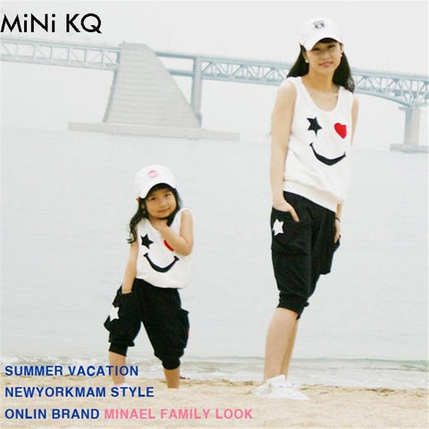 Matching Mother Daughter Clothes Sets Fashion Family Mom Girl 2pcs Outfits Mommy Me Summer Fashion Sleeveless Tshirt+Short