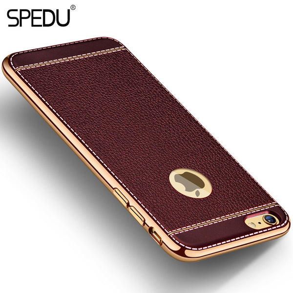 Spedu Litchi grain luxury Plating TPU silicone mobile phone case For iphone 6 6s plus 7 Plating Frame clear cover For iphone6 7