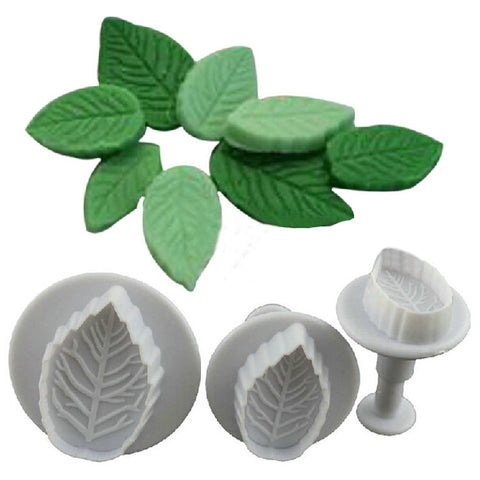 3 Pcs Cake Rose Leaf Plunger Fondant Decorating Sugar Craft Mold Cutter Tools