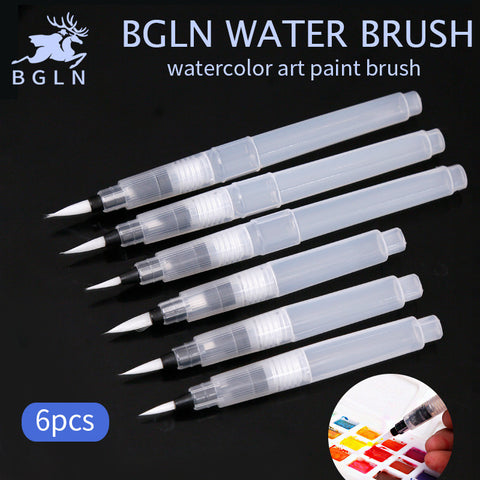 Bgln 6Pcs/set Large Capacity Water Brush Watercolor Art Paint Brush Nylon Hair Painting Brush For Calligraphy Pen