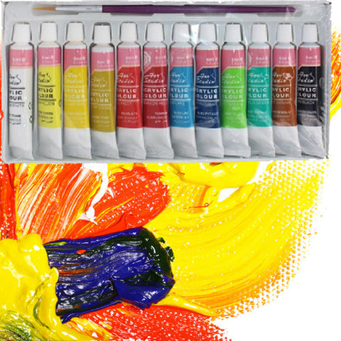 12 Colors Professional Acrylic Paints Set Hand Painted Wall Painting Textile Paint Brightly Colored Art Supplies Free Shipping