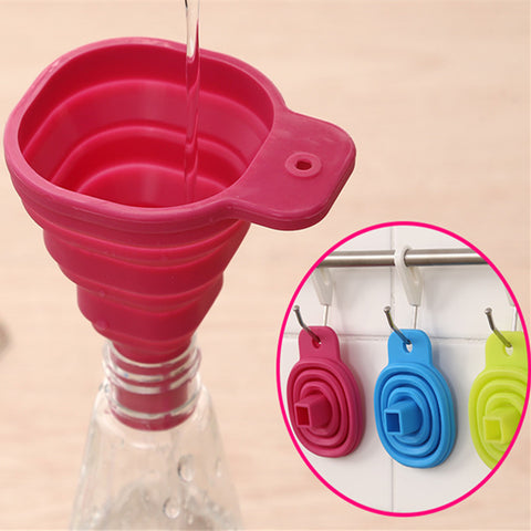 FoodyMine High Quality 1pc New Mini Silicone Gel Foldable Collapsible Style Funnel Hopper Kitchen cooking tools
