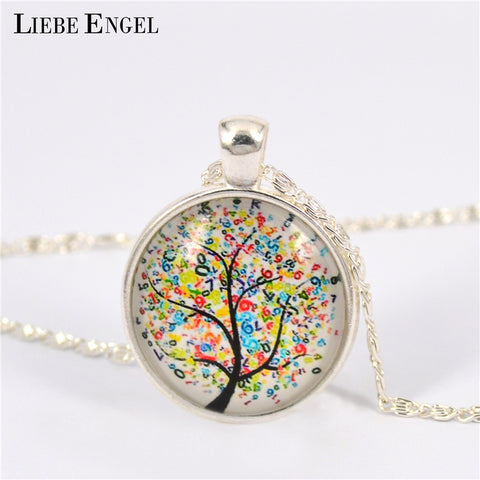 LIEBE ENGEL Vintage Life Tree Necklace Fashion Glass Cabochons Statement Necklace Silver Color Jewelry for Women Gift Sweater