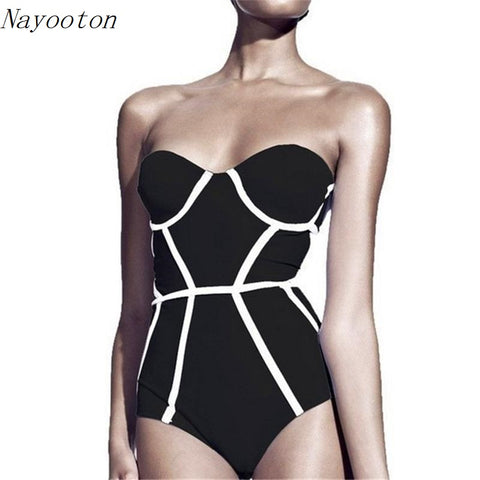 2017 New Black white stripes Women Swimwear One Piece Swimsuit Sexy Halter Holiday leisure Slim Bathing Suit Free shipping D017