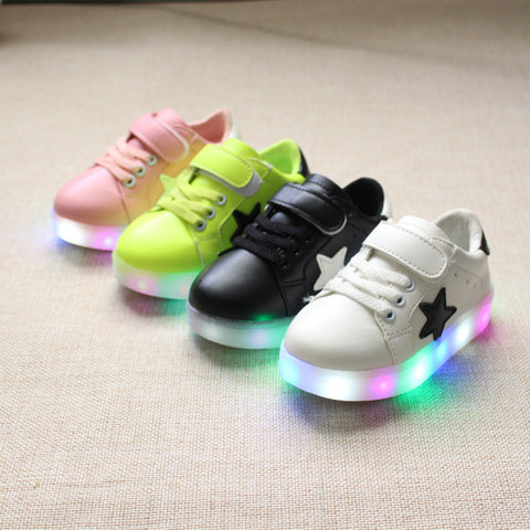 2017 new hot all seasons unisex fashion pentacle Colorful LED LED flash children kids casual shoes kids sneakers lights shoes fo