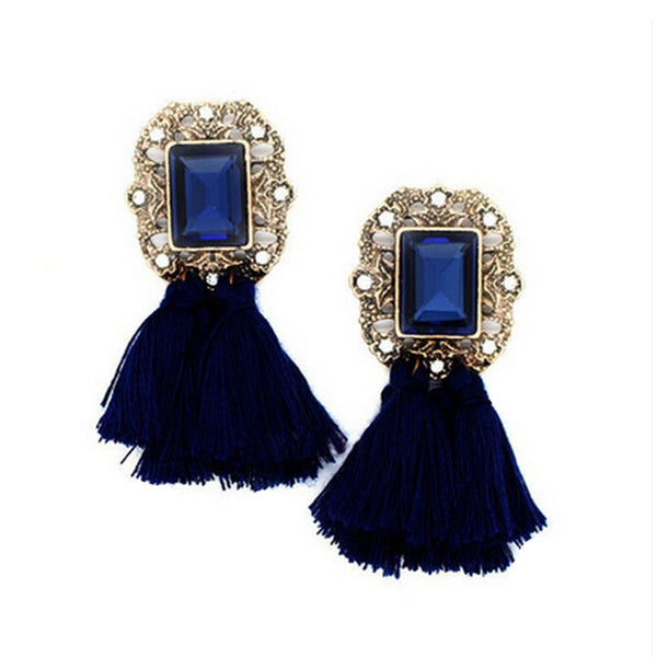 Fashion Geometric Caddice National Style Imitation Crystal Earring Imitation Gemstones  Tassel Earrings CC2936