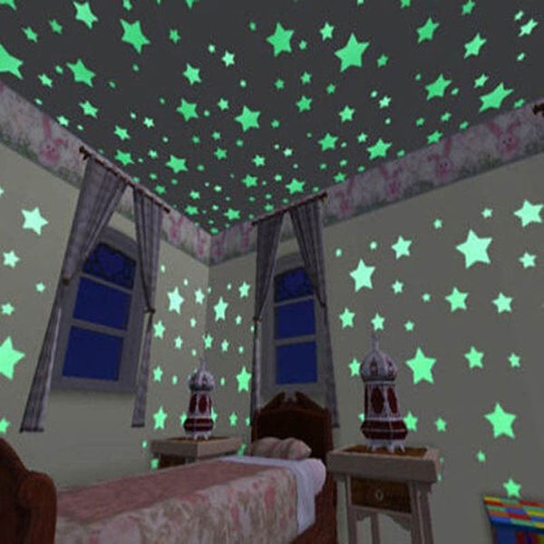 100 pcs/lot Stars Wall Stickers Decal Glow in The Dark Baby Kids DIY Bedroom Home Decor Luminous Fluorescent Wall Sticker DA