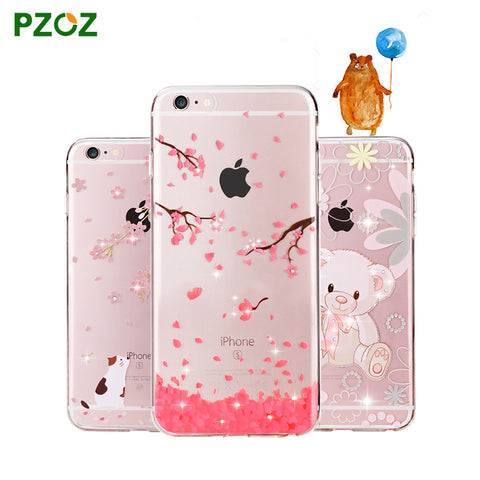 PZOZ For iphone 6 Case Original For iphone 6s Plus Case Silicone Cover Luxury Rhinestone Glitter Cute Crystal Diamond Soft Shell
