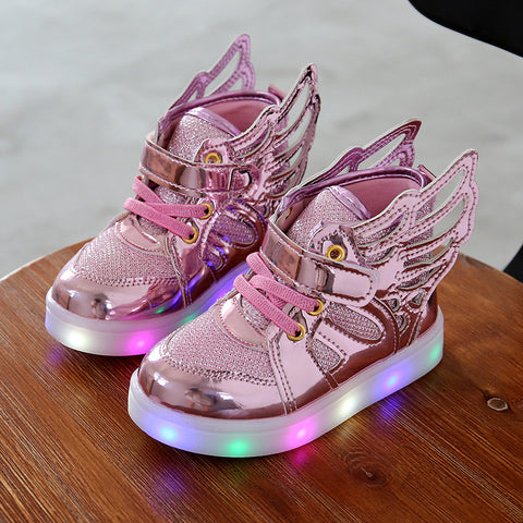 Children shoes with light 2016 New Children Lighted Shoes Boy Girl LED Flashing Shoes Kids Fashion Sneakers With Wings Shining