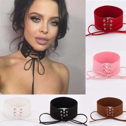 Wholesale Hot Sell Bijoux Sexy Harajuku Lace Up Women Jewelry Punk Gothic Choker Necklace Vintage Velvet Leather Collares Anime