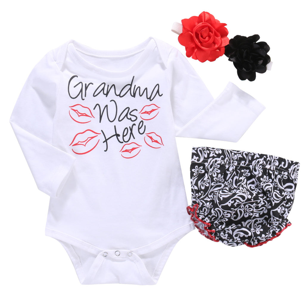 3pcs!!Toddler Newborn Baby Girls Tops Long Sleeve Kiss Romper+PP Pants+Flower Headband Outfit Set Clothes