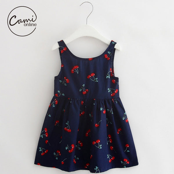 Cute Print Children Princess Dresses Baby Girls A-Line Lovely Sleeveless Summer Dress Kids Girls Cotton Bow Decor Clothes