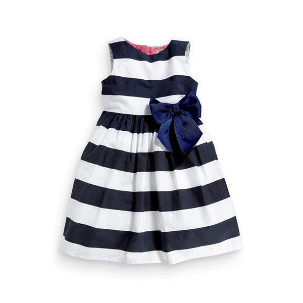 Baby Girls Kids Beach Sundress One-piece Vest Striped Bow Tutu Party Dress
