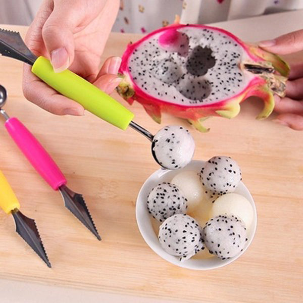 Fashion Multi Function Stainless Steel Fruit Carving Ice Cream Scoop Spoon Kitchen Gadgets Cooking Tools
