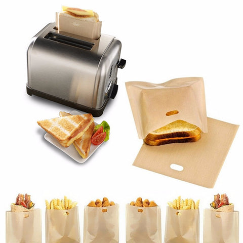 2 Pcs/set Non Stick Reusable Heat-Resistant Toaster Bags Sandwich Fries Heating Bags Kitchen Accessories Cooking Tools Gadget