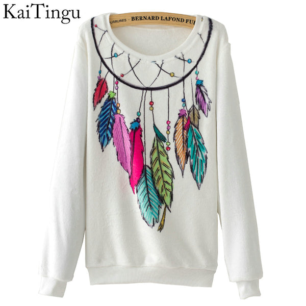 KaiTingu Brand 2017 New Fashion Autumn Women Long Sleeve Flannel Tracksuit Hoodie Dream Catcher Print Casual Pullover Sweatshirt