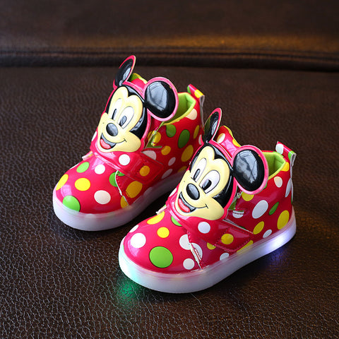 Kids Shoes With Light Boys Led Sneakers New Spring Autumn Dots Lighted Fashion Girls Mickey Shoes Children Shoes Size 21-30