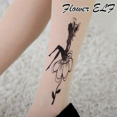 2016 Hot Fashion Lovely Sexy  Women Girl Cute Tattoo Pattern Printed Skin Color  Party Vacation Pantyhose Stockings New