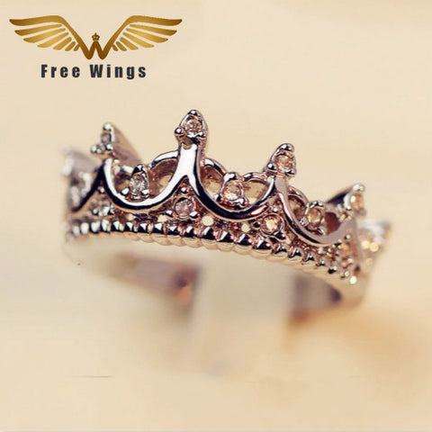 Free W ings Queen's Silver Crown Rings For Women Punk Brand  Crystal Jewellery Love Rings Femme Bijoux wedding engagement rings