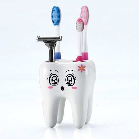 Teeth Style Toothbrush Holder 4 Hole Cartoon Toothbrush Stand Tooth Brush Shelf Bracket Container Bathroom Accessories Set