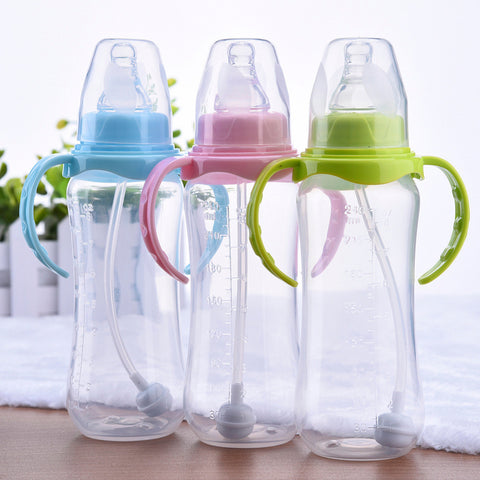 240ml Cute Baby Feeding Bottle for Infant Newborn Girl Boy Learn Drinking Cup with Handle Straw Juice Water Training Cups