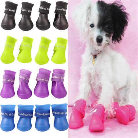 4PCS/set Lovely Dog Shoes Puppy Candy Colors Rubber Boots Waterproof Pet Rain Shoes Size S/M/L