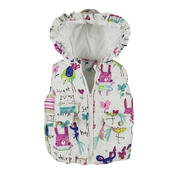 2016 Autumn winter children clothes new girls Outerwear&Coats Animal Graffiti hooded Girls Vest Jackets Baby Girl Warm Waistcoat