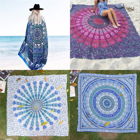Chiffon Bohemia Rectangle Beach Towel Yoga Mats Cloth Picnic Blanket Shawl Decor Tapestry Peacock Mandala Tapestry Wall Hanging