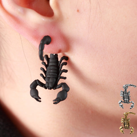 Pameng New Fashion Punk Gold Black Silver Color bizarre Animal Scorpion Stud Earrings For Women brincos Jewelry