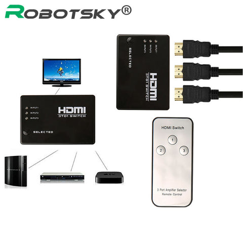 RobotSky CR2025 Battery 3 Port 1080P Video HDMI Switch Switcher Splitter IR Remote For HDTV PS3 DVD Promotion Hot Top Quality