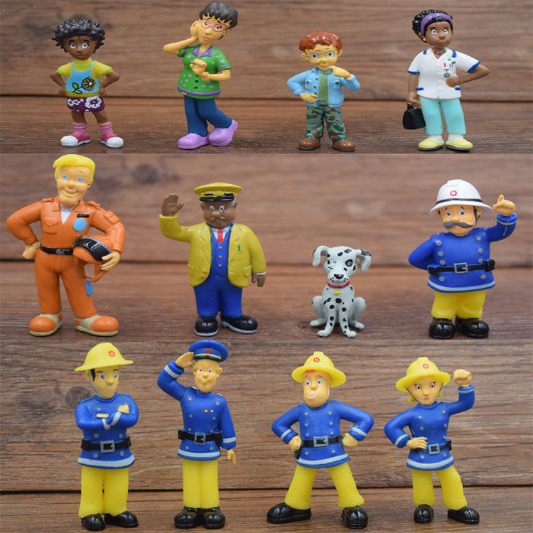 12 Pcs/Set Fireman Sam action figure toys 3-6cm Cute Cartoon PVC Dolls For Kids Christmas Gift