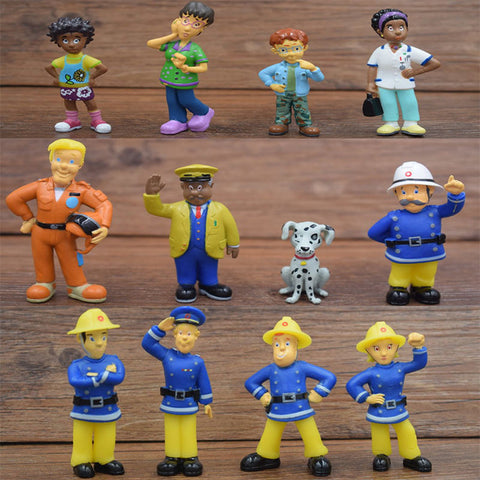12 Pcs/Set Fireman Sam action figure toys 3-6cm Cute Cartoon PVC Dolls For Kids Christmas Gift