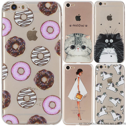 Phone Case For iPhone 5 5S SE 6 6S 7 PLUS Cute Cartoon High Quality Painted TPU Soft Cases Silicone Flower Pattern Cover Shell