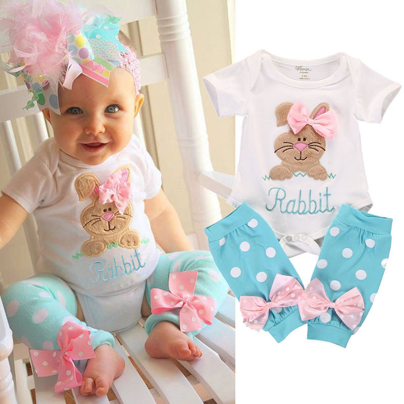Ropa Bebes Baby Tops Rompers Rabbit Embroidered Baby Girls Boutique Outfits 2pcs Girl Romper+Leg Warmer Clothes Outfit Set