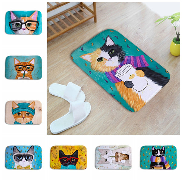 New Kawaii Welcome Floor Mats Cat Animal Print Bathroom Kitchen Carpets Children Doormats for Living Room Anti-Slip Tapete Rugs