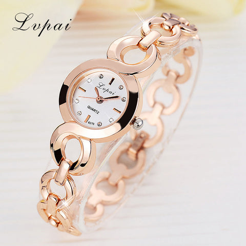 Lvpai Brand Stainess Steel Dress Watches Girls Quartz Watch Bracelet Watch Ladies Fashion Women Crystal Round Wristwatch