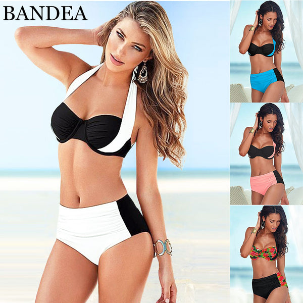 BANDEA High Waist bikini  Plus Size Swimwear Sexy Women Swimsuit Retro Halter Push Up Bikini Set maillot de bain