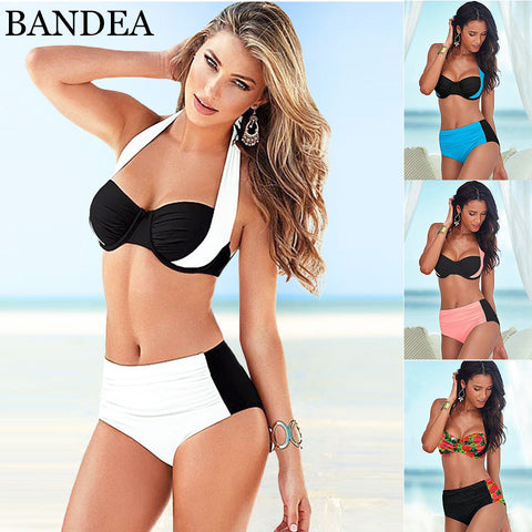 BANDEA High Waist bikini  Plus Size Swimwear Sexy Women Swimsuit Retro Halter Push Up Bikini Set maillot de bain