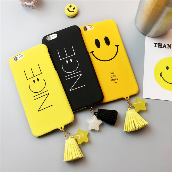 For iPhone 7 Case Smile Nice Face Matte Hard PC Plastic Back Case for iPhone 6 6s 7 Plus Fundas Capa Lovers Star Tassel Cover